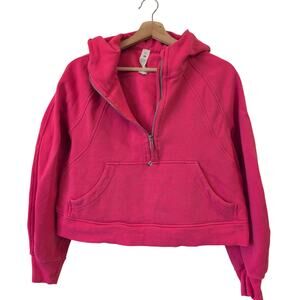 Lululemon Oversize Crop Scuba Hoodie Boxy Hot Pink 1/2 Zip Size M/L - Excellent